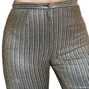 Vintage Lurex Metallic Striped Cropped Knit Pants Gold Silver Bronze Pewter S/M